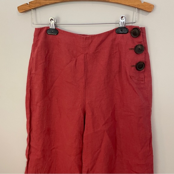 Boden High Rise Wide Leg Button Detail Linen Pants Size 6P - Picture 3 of 14